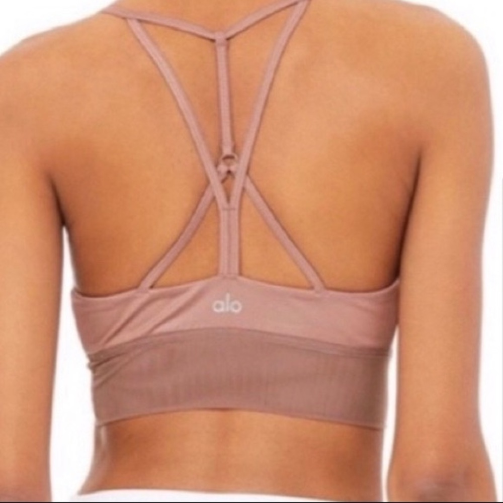 Alo Yoga Lush Lavish Sports Bra Strappy Pink Large